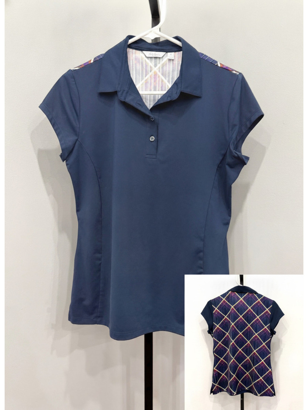 Lady Hagen Women's Golf Polo Shirt Medium Navy Blue with Patterned Back